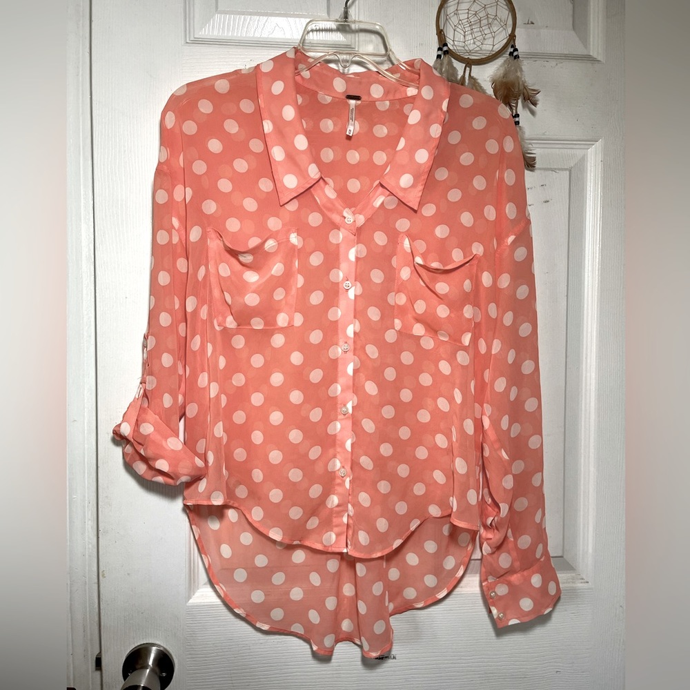 Free People Orange/Cream Women’s Blouse Sz XS‎ Plus Size